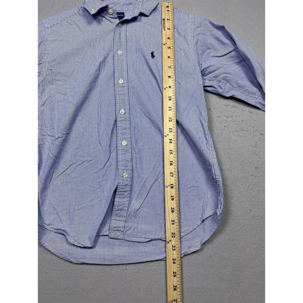 Ralph Lauren Boys Blue White Pinstripe Button Down Shirt Size M 10-12 Cotton